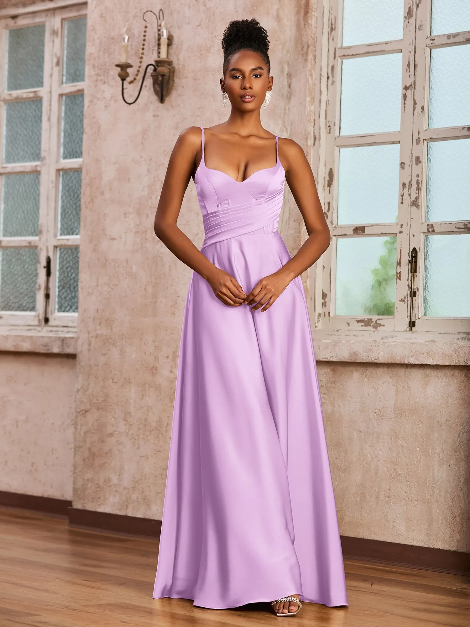 Korsett Oberteil Plissee Stretch-Satin Kleid Lila